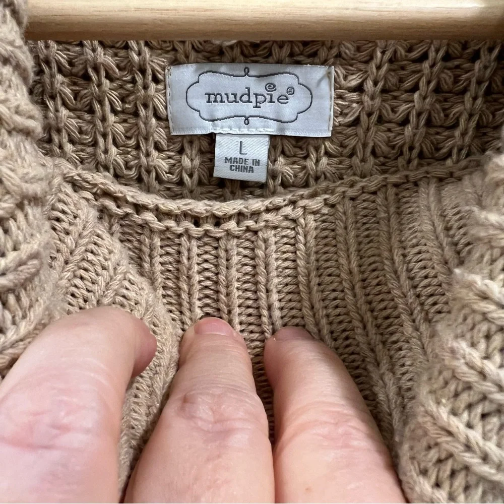 Mudpie Randi Waffle Knit Cowl Neck Sweater beige tan Size‎ Large